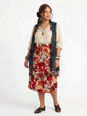 Red Floral Midi Skirt